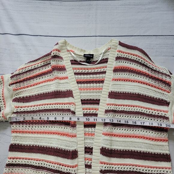 Torrid Size 2 Kimono Cardigan - Cotton Multi Stripes 3/4 Sleeve Drop Shoulder - Picture 6 of 10